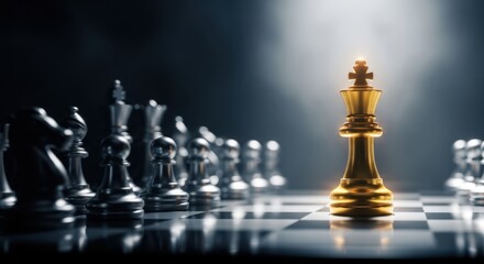 Strategic Chess Game with Golden King Leading the Board