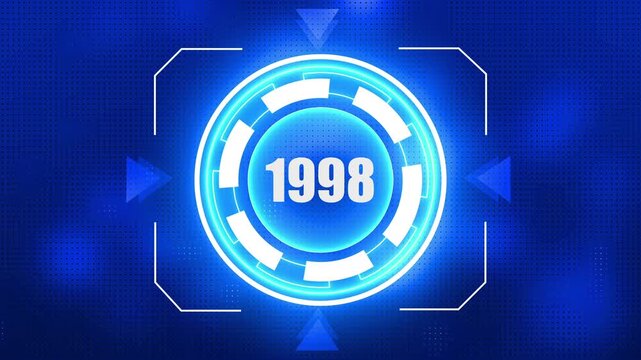 Futuristic Digital HUD Display with Year 1998 in Neon Circle and Blue Gradient Background image photo