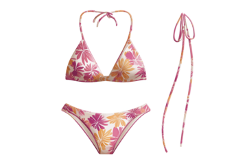 Pink Orange Floral Bikini isolated on white transparent background