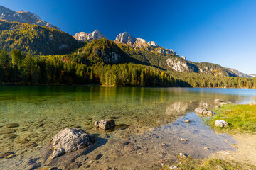 Italy, Trentino, Lago di Tovel -  24 October 2021 - A glimpse of Lake Tovel with the Trentino...