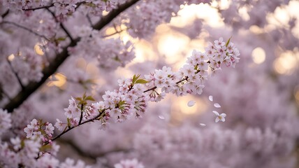 Falling Cherry Blossom Petals in Sunlight sakura pink flowers