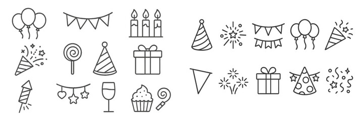 Festive decorations featuring balloons, candles, and party hats in a joyful celebration atmosphere