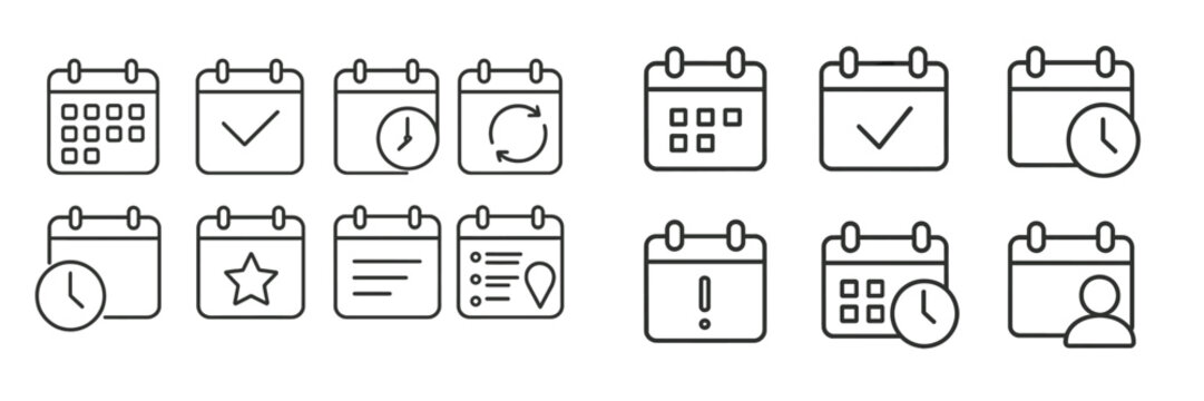 Calendar icons representing various activities and reminders suitable for planners and organizers in different formats