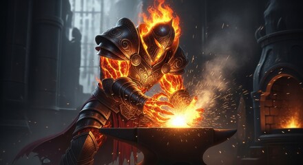 Fiery Knight Forges Armor in a Darksmith Forge