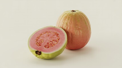 Pink Guava Halved on White Background fruit tropical