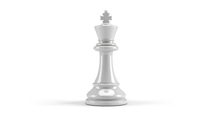 A pristine white chess king piece stands tall on a pure white background