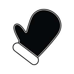 Christmas Mitten Line Art Silhouette Vector on White Background