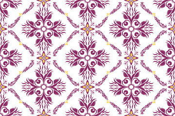  Modern Thai Textile Pattern in White with Purple and Gold Floral Motifs
