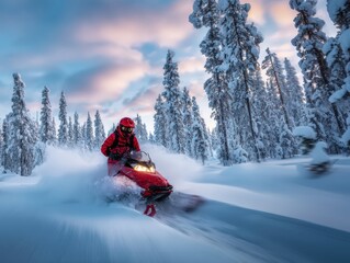 Exciting Snowmobile Adventure in Winter Landscape and Glacial Terrain