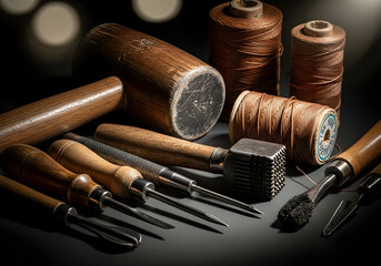 Obraz premium Variety of Woodworking Tools on a Dark Background