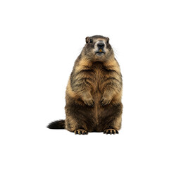 Cute standing marmot isolated on white background fo wildlife photography, rodents, and nature concept