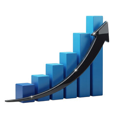 Blue bar graph isolated on transparent background