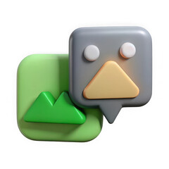 3d image upload icon with speech bubble isolated on transparent background