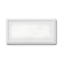 Blank rectangular fabric patch mockup with stitched border on white background, perfect for branding design.