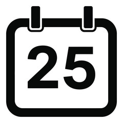Bold black and white calendar icon featuring the number 25 for event planning and scheduling silhouette