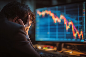 Despairing investor facing economic downturn on market crash visuals