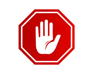 Stop Work Authority Icon – Hand Stop Symbol on Red Polygon PNG