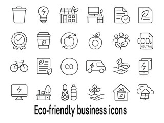 Collection of eco friendly business icons isolated on white background