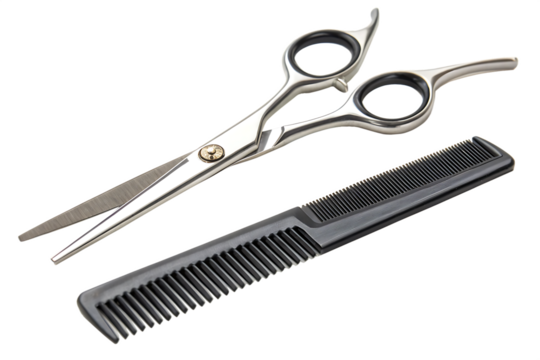 Hair cutting scissors and comb isolated  on AI generated by PNG - Powered by Adobe
