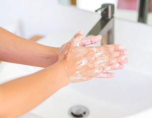 Close-up of hands washing with soap