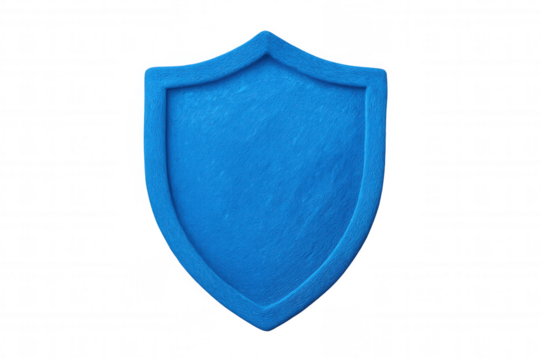 Blue shield featuring a transparent background, representing protection and security within the digital landscape