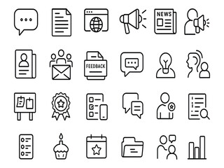 Collection of business and communication icons isolated on white background