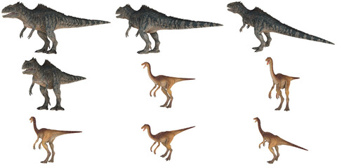Dinosaurs in varied poses on white background