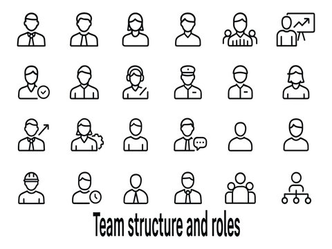 Team structure and roles icons isolated on white background