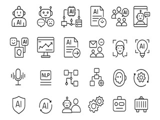 Collection of ai and machine learning icons isolated on white background