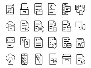 Collection of document icons isolated on white background