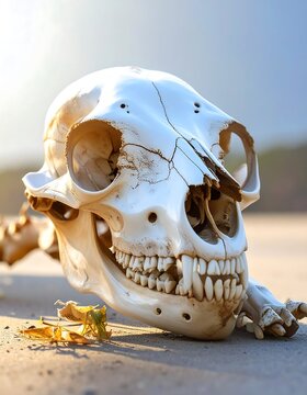 Close-up of a monkey skull on the ground