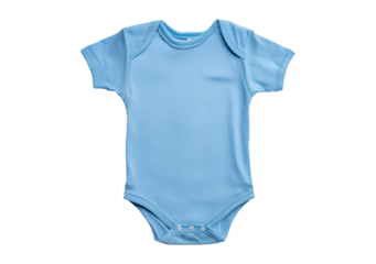 Light blue baby onesie outfit for infants with short sleeves and snap closure on transparent background, PNG