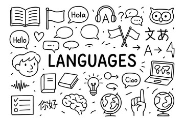 Language learning concepts with doodle style icons