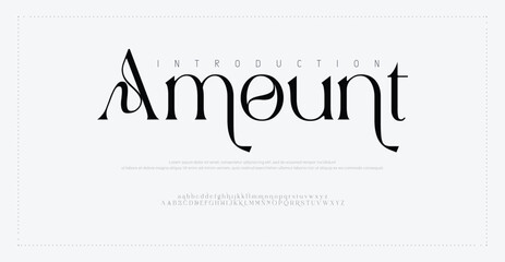 Amount, Minimal luxury font alphabet logo. Typography beauty fashion elegant minimalist serif italic fonts decorative wedding vintage retro logos. vector illustration
