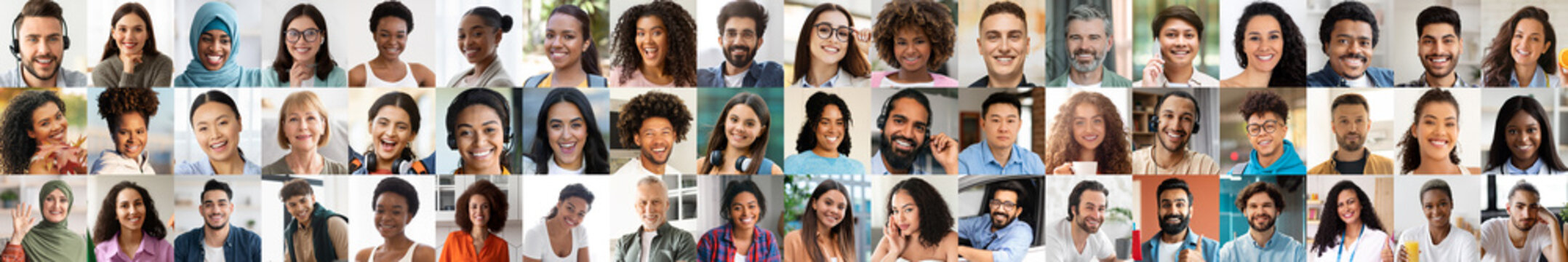 A vibrant collage showcasing happy faces of diverse individuals from different backgrounds. Each portrait reflects their unique stories and lifestyles, highlighting the beauty of diversity.