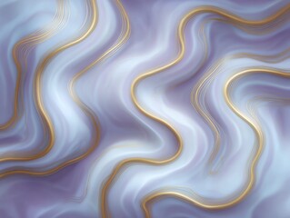 Fototapeta premium A soft abstract background featuring flowing waves in lavender and white, accented with elegant golden lines, creating a soothing and harmonious visual effect