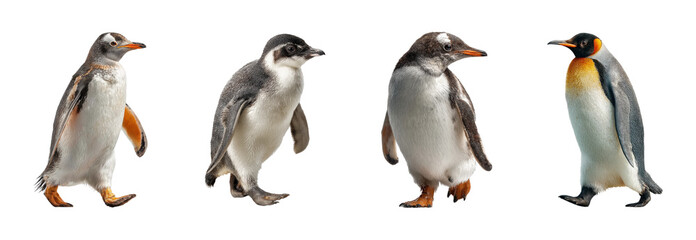 Naklejka premium Penguins walking in natural habitat wildlife arctic environment PNG set, cut out, isolated on transparent background