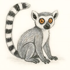 Fototapeta premium 알락꼬리 여우원숭이, 크레용 아트 일러스트, jpeg (Ring tailed lemur, crayon art Illustration, jpeg)