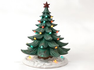 ceramic christmas tree.Decorative ceramic Christmas tree ornament with glowing bulbs, a charming holiday accent perfect for festive seasonal displays, cozy interiors, and Christmas decorations.