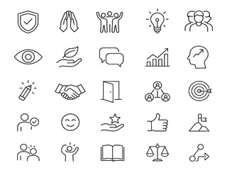 Collection of business and success icons isolated on white background