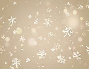 Festive, light beige background with scattered snowflakes and bokeh