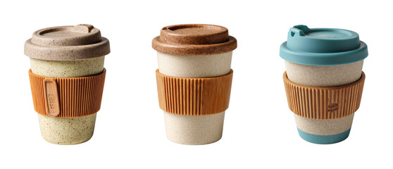 Creative reusable coffee cups home product modern style PNG set, cut out, isolated on transparent background