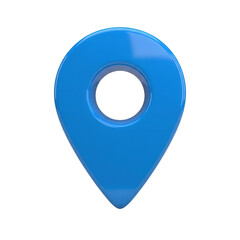 Blue glossy map pin icon isolated on transparent background