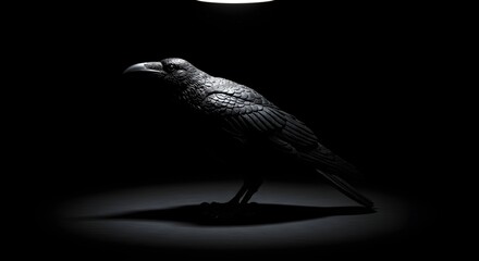Dramatic Black Crow in Spotlight, Halloween Theme