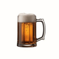 Frothy amber lager in a glass mug beer