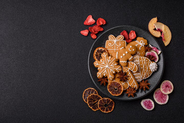 Christmas gingerbread, food for winter holidays, holiday table decoration. Christmas gingerbread