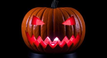 Illuminated Jack-o'-lantern with Glowing Red Light on Black Background for Halloween