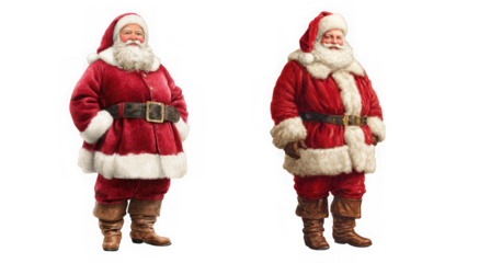 Two vintage santa claus illustrations isolated on transparent background, perfect for christmas cards and holiday designs, evoking festive joy and tradition