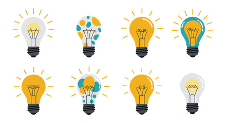 Collection of colorful light bulbs with creative designs and patterns