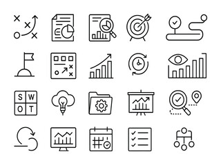 Business strategy and planning icons isolated on white background